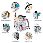 LitBear Diaper Bag Backpack, Large Capacity Multifunction Nappy Bags, Waterproof Baby Bag Floral Insulated Sturdy Travel Maternity Back Pack for Baby Girls with Diaper Pad Bottle Bag (Rose Flower)