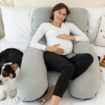 Meiz Pregnancy Pillow, Cooling Pregnancy Pillows for Sleeping, Full Body Pregnancy Pillow with Reversible Cooling Jersey Cover & Velvet Cover, Blue & Grey