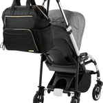 Skip Hop Diaper Bag Backpack: Mainframe Large Capacity Wide Open Structure with Changing Pad & Stroller Attachement, Black with Gold Trim