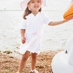 RuffleButts® Girls White w/Pink Seersucker Terry Hoodie Swimsuit Cover-Up - White, 4T