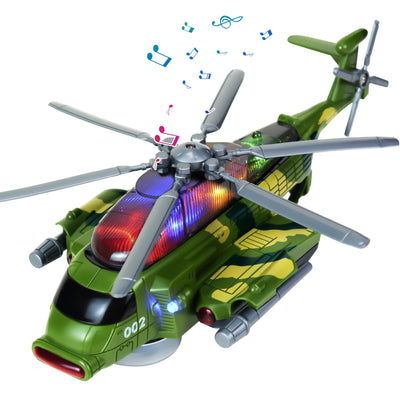 Bloolilies Helicopter Toy for Kids 3-5 6 7, Army Military Toy Helicopters with Lights and Music for Toddlers Birthday Gift, Bump and Go Airplane Toys for Boys Girls 3 4 5 6 7 Years Olds