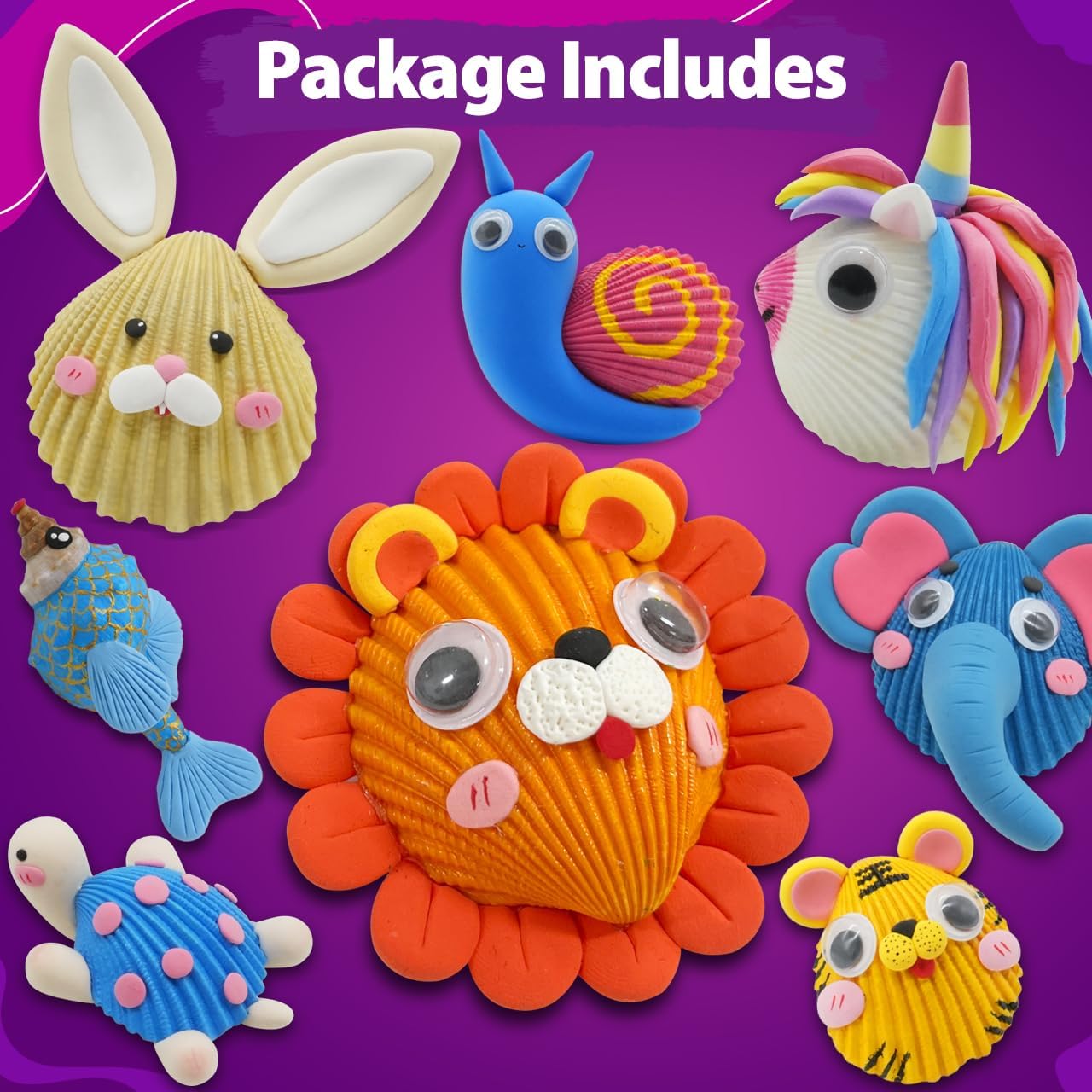 RMJOY Arts & Crafts Kit for Kids: Sea Shell Painting Kit Creativity Craft Kits with 12 Shells 6 Paint 6 Clay Suitable for Painting & DIY Molding Magic Clay Gifts Toys for Ages 3-12 Year Old Boys Girls