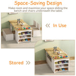 Art Kids Table and Chair Set with Storage - Child Table and Chair Set w/ Easel, Open Shelves, Paint Cups, Paper Roll, Toddler Play Table w/ Bench & 2 Chairs, Art Desk for Kids Draw, Craft (Natural)