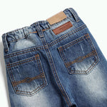 KIDSCOOL SPACE Baby Girl Boy Jeans,Little Kid Elastic Band Inside Ripped Denim Pants,Light Blue,6-12 Months