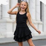 PATPAT Girls Skirt Sets Size 11-12, Black Crop Tank Tops + Pleated Skirts with Built in Shorts 2 Piece Outfits, Tween Girls Trendy Clothes Western Outfits Streetwear