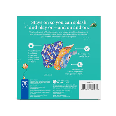 Welly Bandage Ocean Friends Refill Pack | Splashflex Adhesive Flexible Waterproof Bandages | Assorted Shapes and Patterns for Minor Cuts, Scrapes, and Wounds - 120 Count