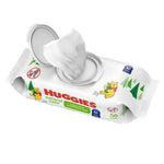 Huggies natural care wipes packaging with a Pooh bear illustration on a white background