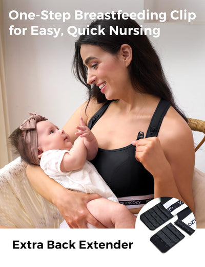 Momcozy Nursing Bras for Breastfeeding, FB011 Low-Impact Nursing Sports Bra Support Maternity Pregnancy Padded Wireless Bralette Black