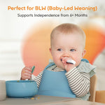 NumNum Baby Spoons Set, Baby Essentials Pre-Spoon GOOtensils for 6+ Months, First Stage Self-Feeding Spoons for Baby Led Weaning (BLW), Silicone Toddler Utensils, BPA-Free, 2 Pack Frosty Lilac/Rosebud