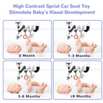 Euyecety Baby Spiral Plush Toys, Black White Stroller Toy Stretch & Spiral Activity Toy Car Seat Toys, Hanging Rattle Toys for Crib Mobile, Newborn Sensory Toy Best Gift for 0 3 6 9 12 Months Baby-Fox