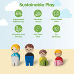 PlanToys® Wooden Dollhouse Family Set Light Skin Tone | 4 Poseable 1:12 Scale Dollhouse Figures | Montessori Pretend Play Figurines | Eco Friendly Sustainable Wooden Toy