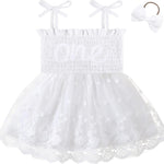 HONGTEYA Baby Girl 1st Birthday Outfit Girl First Birthday Clothes One Year Old Gifts Lace Romper Tulle Summer Newborn Dress