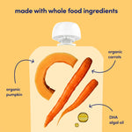 Cerebelly Organic Baby Food Pouches, Carrot Pumpkin Purees, 16 Nutrients, No Added Sugar, Fiber & Non-GMO, 4oz, 6 Pack