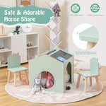 Costzon Kids Table and Chairs, 3 Pieces Wooden Art Table Set w/Chalkboards for Children Activity, Crafts, Reading, Drawing, Space-Saving Design, House-Shaped Toddler Table and Chair Set (Green)