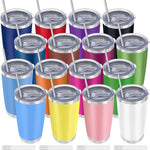 16 Pack Insulated Coffee Tumbler - 20oz Stainless Steel Double Wall Vacuum Travel Tumbler Cup with Lid and Straw for Cold & Hot Drinks (Mixed Colors)