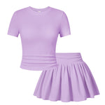 PATPAT Girls Skirt Sets Size 11-12 Years, Purple Crop Tops and Elastic Waisted Pleated Skorts 2 Piece Outfits, Girls Y2K Outfits, Kids Clothes Summer Clothes Clothing Sets