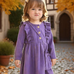 3T 4T Girl Clothes Toddler Girl Dress Long Sleeve Round Neck Solid Color Baby Clothes Fall Winter Toddler Outfit Purple Casual Flare Dresses for Kids