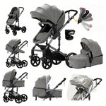 2-in-1 Baby Stroller High Landscape Pram Convertible Carriage with Reversible Bassinet for 0-36 Months,Pink
