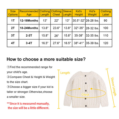 Peecabe Toddler Girl Sweaters Cable Knit Long Sleeve Crewneck Chunky Crochet Cardigans 1-6T (White, 3T)