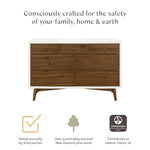 Babyletto Palma 7-Drawer Assembled Double Dresser in White and Natural Walnut, Greenguard Gold Certified, 19"D x 53"W x 34.25"H