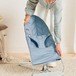 BabyBjörn Bouncer Bliss, Blue, Woven, Petal Quilt | 2-in-1 Adjustable Baby Bouncer Seat and Toddler Chair, Newborn to Toddler (8-29 lbs), 4 Positions, Lightweight & Portable
