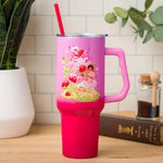 Silver Buffalo Care Bears and Strawberry Shortcake Collaboration Stainless Steel Tumbler with Handle and Straw, Fits in Standard Cup Holder, 40 Ounces