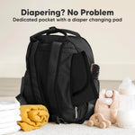 KeaBabies Diaper Bag Backpack - Small Multifunctional Travel Diaper Back Packs, Maternity Baby Changing Bags, 12L Capacity, PU Leather, Waterproof, Unisex, Nappy Changing Pad (Trendy Black, Small)