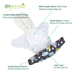 Wegreeco Cloth Diapers 6 Pack with Inserts & Wet Bag, Washable Reusable Diapers for Babies, One Size Adjustable (Monster Style)