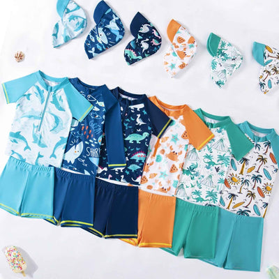 Achiyi Baby Boy Crab 3 Pieces Swimsuit Rash Guard Sets Sun Protection Swimwear Summer Beach Bathing Suits with Sun Hat Orange 18-24M