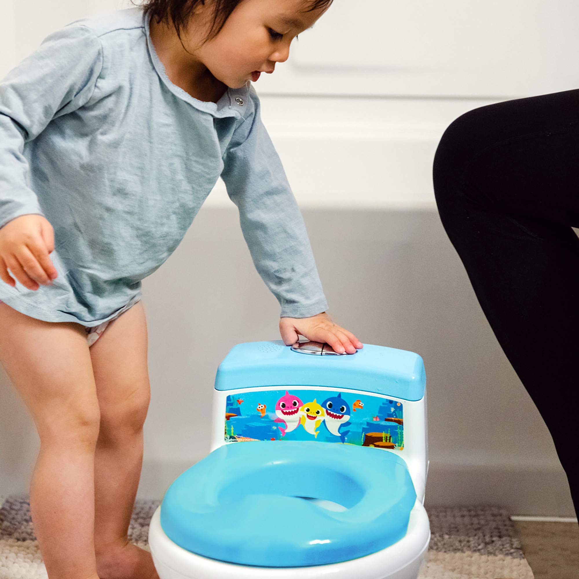 The First Years Pinkfong Baby Shark Potty Training Toilet and Toddler Toilet Seat - Potty Training Toilet Seat with Fun Flushing and Cheering Sounds