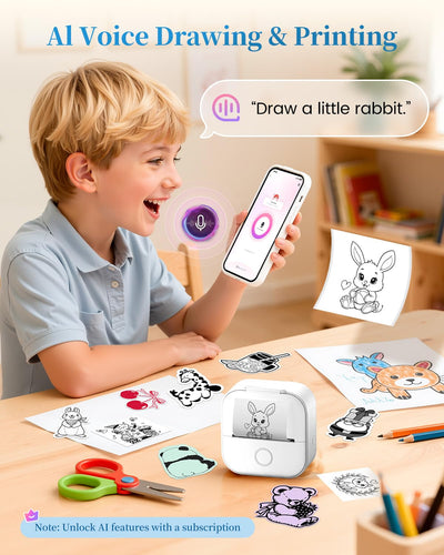 Memoking Sticker Printer - Mini Printer T02 Thermarote Mini Inkless Label Makers Thermal Sticker Maker Machine for Children Students Kid Gift, Compatible with Phone & Tablet, White