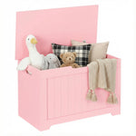 SUPER DEAL Storage Chest, 30 inches Chest Box Organizer with 2 Safety Hinges, Wooden Entryway Storage Bench, Pink