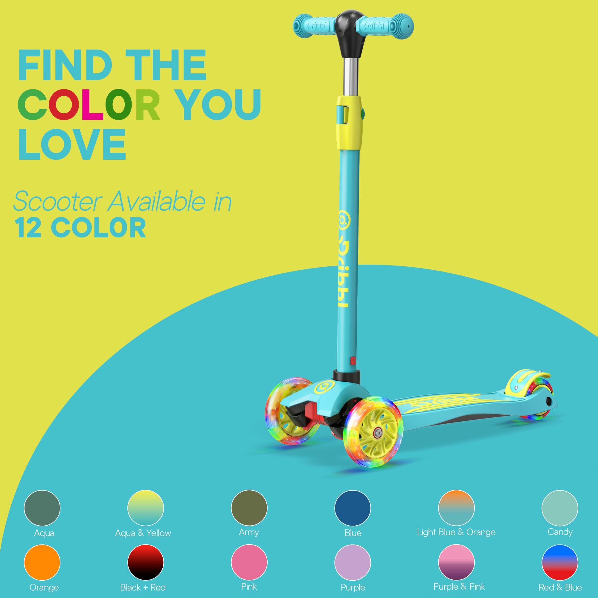 Dribbl 3-Wheel Kids Scooter - Lean-to-Steer Technology, Adjustable ...
