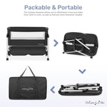 Dream On Me Calypso Portable Bassinet with Wheels, Adjustable Height Bedside Sleeper, Foldable Baby Bassinet with Breathable Mesh Sides, Foam Mattress, Easy Mobility & Travel-Friendly Design - Black