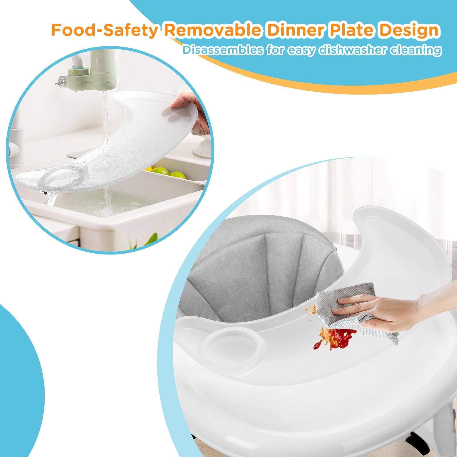 Baby Walker with Wheels, One-Touch Folding Portable Baby Walkers with Height Adjustment, Large Dinner Plate and Brake, Walker for Baby Boy Girls 6-18 Months, Gray