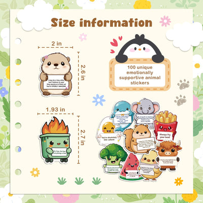 100 PCS Emotional Support Animal Stickers, Mental Health Stickers for Kids, Affirmation Sticker Pack for Water Bottles, Laptops, Phones