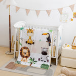 Safari Animal Crib Bedding Set for Baby Boys Girls, 3-Piece Baby Crib Bedding Set, Standard Size Crib Set Including Crib Sheet, Comforter & Crib Skirt