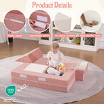 MOOZHEALTH Toddler Foam Climbing Blocks|Modular Kids Soft Play Couch Sofa with 2 Ottomans Indoor,Baby Crawling & Sliding Foldable Soft Play Set with Stair,Beige & Pink