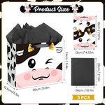 Innovoscape Cow Gift Bag for Kids Boys Girls Baby Shower Cow Print Birthday Gift Bag with Wrapping Paper Card Large Farm Animal Gifts Bag for Baby Shower Birthday Decorations Party Favors Supplies