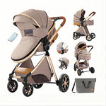 2-in-1 Baby Stroller High Landscape Pram Convertible Carriage with Reversible Bassinet for 0-36 Months,Pink