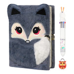 ParkistStar Plush Fox Diary, Diary with Lock,Fuzzy Diarys Girl, Kids Journal Notebook Set with Lock and Pen, 80 Lined Sheet, School, Birthday Gift A5