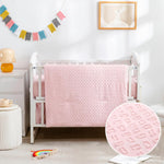 Cokouchyi 3 Piece Crib Bedding Set for Boy Girls, Jacquard Tufted Geometric Crib Set, Includes Crib Skirt, Blanket and Crib Sheet, Crib Baby Bedding, Pink