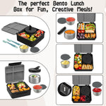 Aimsnk Kids Bento Lunch Box with 8oz Soup Thermo, Kids Leakproof Lunch Food Containers with 4 Compartment,Insulated Hot Food Jar with Lunch Bag for School, Travel (Black)