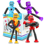 Robot Sensory Toys 4Pcs Valentine Gift for Kid Boys Year Old Ages 3 4 5 6 7 8 9 10, Suction Autism Toy Pop Tube Fidget Toys Autistic Busy Travel Toys Stocking Easter Basket Stuffer for Kids Toddlers