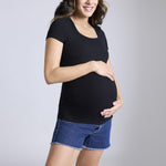 Motherhood Maternity Women’s Square Neck Rib Knit Short Sleeve Pregnancy Top, Black, X-Large