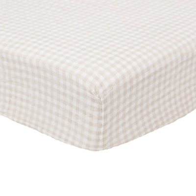 Little Unicorn Premium Crib Sheet | Breathable & Super-Soft Muslin Fabric (Tan Gingham)