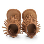 Infant Newborn Baby Girl Summer Anti-Slip Soft Sole Crib Shoes Tassel Moccasin Sandal (0-6 Months, Khaki)