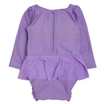 RuffleButts Baby Girls UPF50+ Princess Dress-Up Long Sleeve One Piece Swimsuit - Amethyst Princess, 12-18 Months