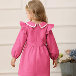 Kucnuzki 12-18 Month Girl Clothes Baby Girl Solid Color Outfit Long Sleeve Zip Up Dress Hot Pink Collared Fall Winter Toddler Girls Plain Dresses with Cute Bag