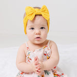 Baby Bling Bows - Newborn to Little Baby Girl Bows, 2 Pack Nylon Super Soft Stretchy Knot Toddler Headbands, Perfect Hair Accessories Head Bands for Infant Kids(Yellow & White)